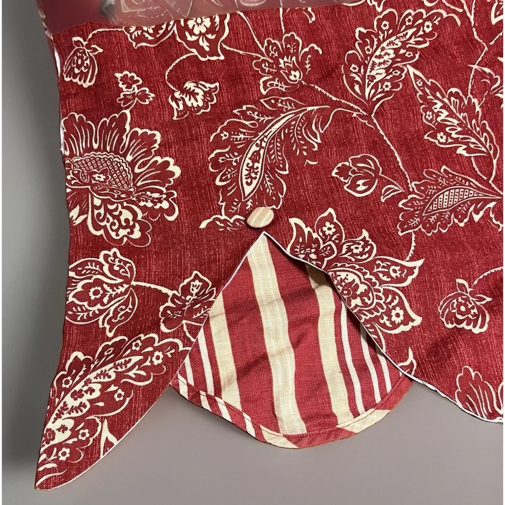 2 VTG Floral Window Valance Red White Stripe Double Layer Scalloped 52